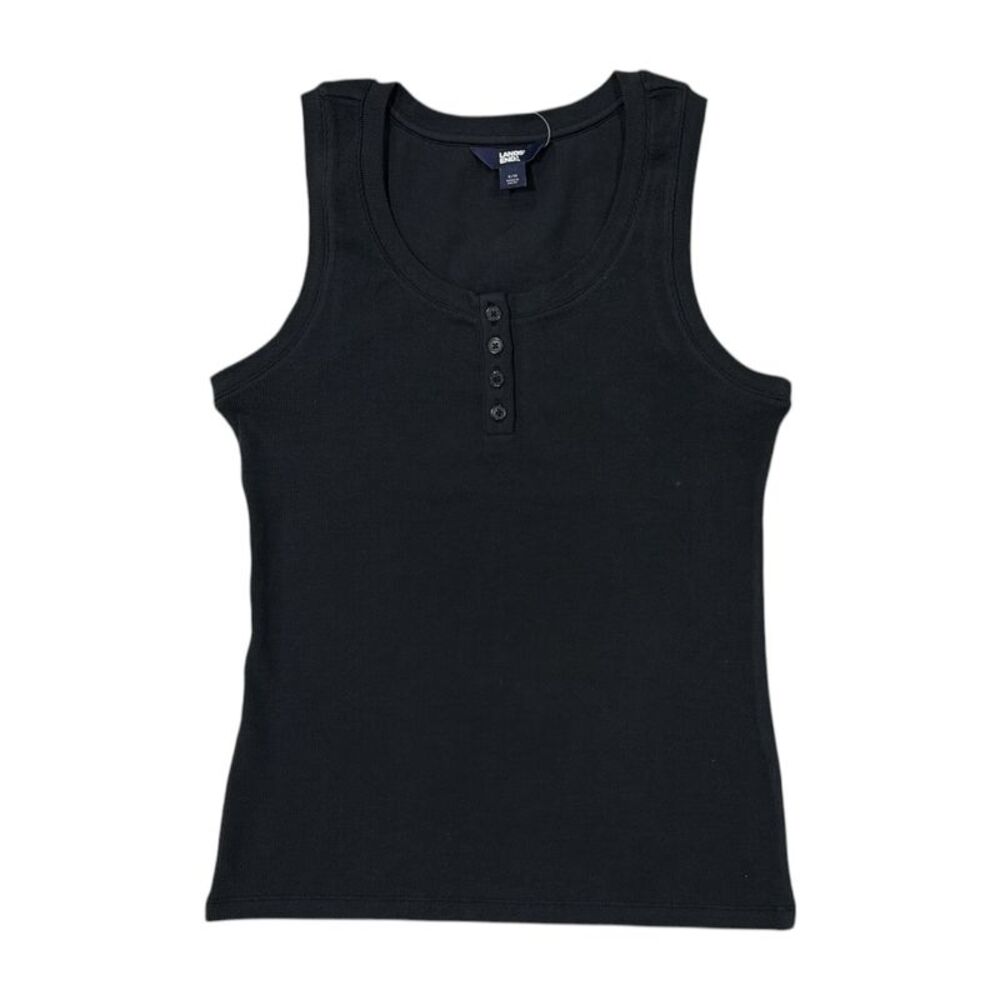 Lands' End Women's Lightweight Relaxed Fit Scoop Neck Ribbed Tank Top - Black